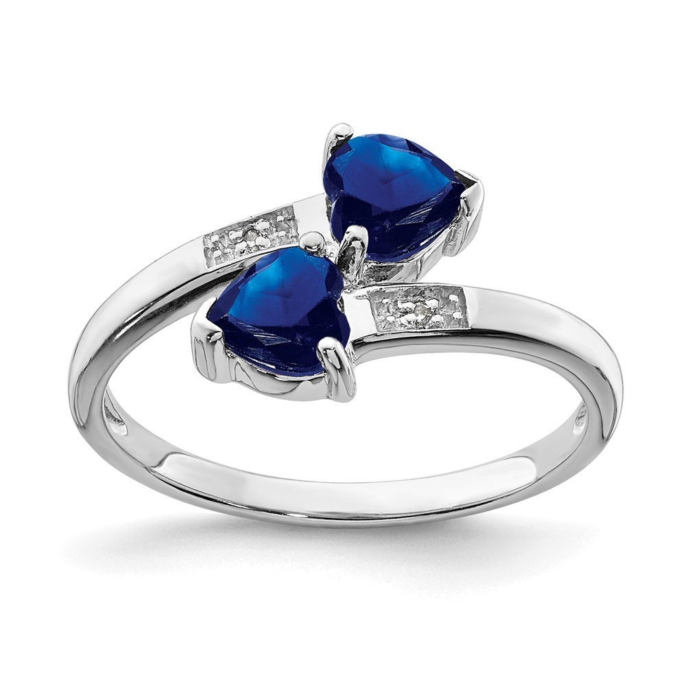 925 Sterling Silver Dark Sapphire September Birthstone & Diamond Heart Ring, 7